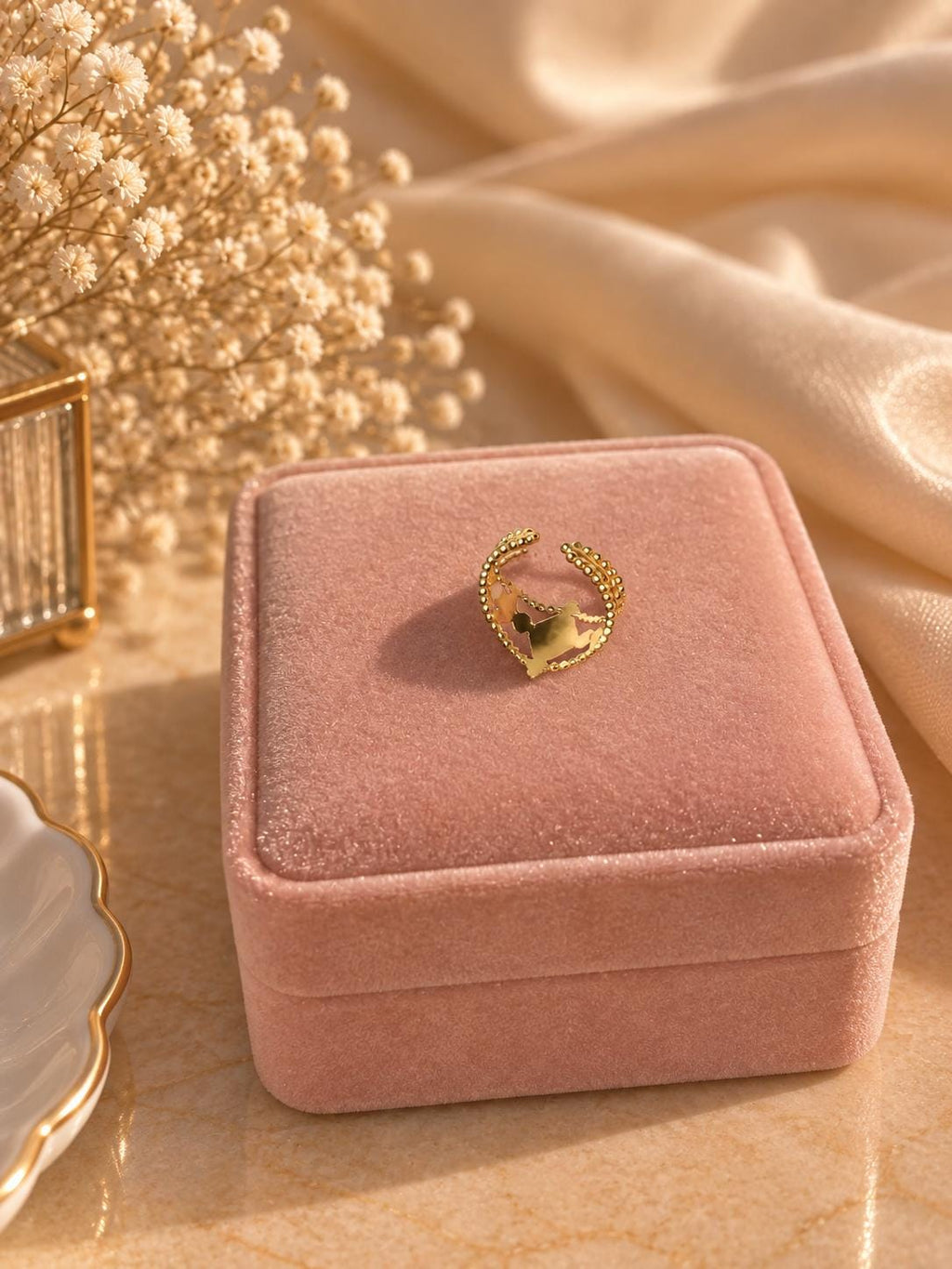 18K Gold Plated Vintage Signet Ring, Adjustable Square Symbol Statement Ring