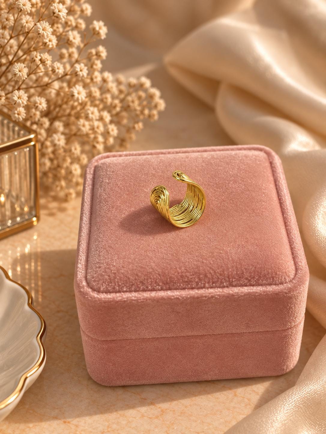 Chunky Gold Plated Adjustable Ring, Stainless Steel Statement Band
