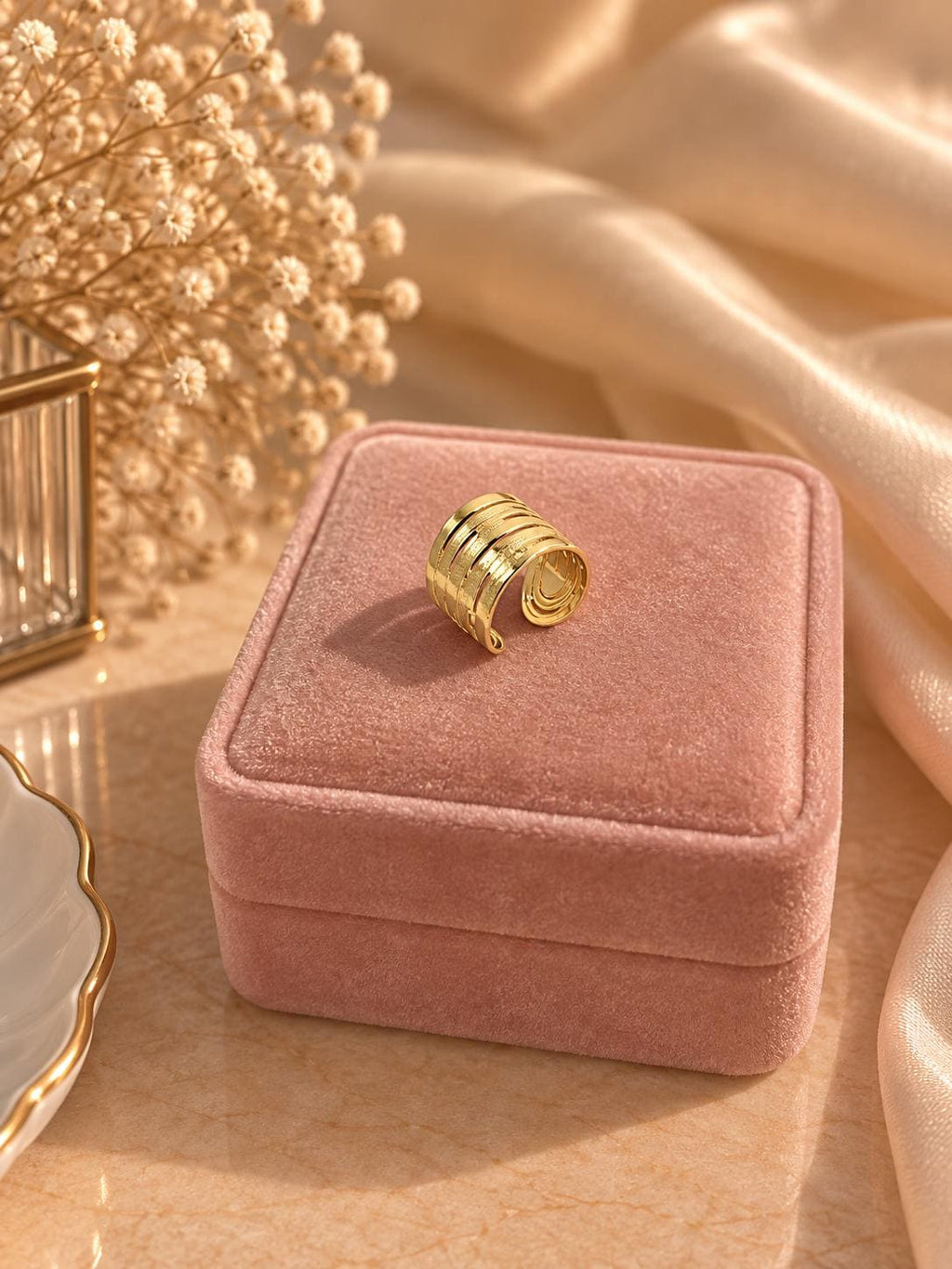 Chunky Gold Plated Adjustable Ring, Stainless Steel Statement Band