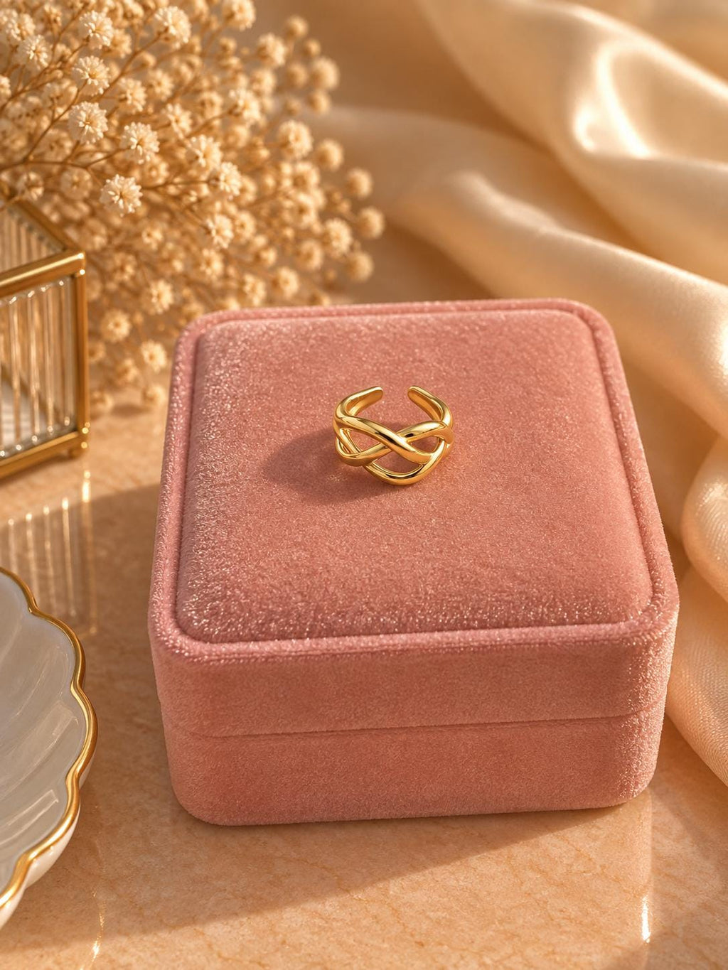 18K Gold Plated Crossover Ring, Adjustable Stainless Steel Criss-Cross Jewelry