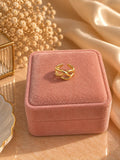 18K Gold Plated Crossover Ring, Adjustable Stainless Steel Criss-Cross Jewelry