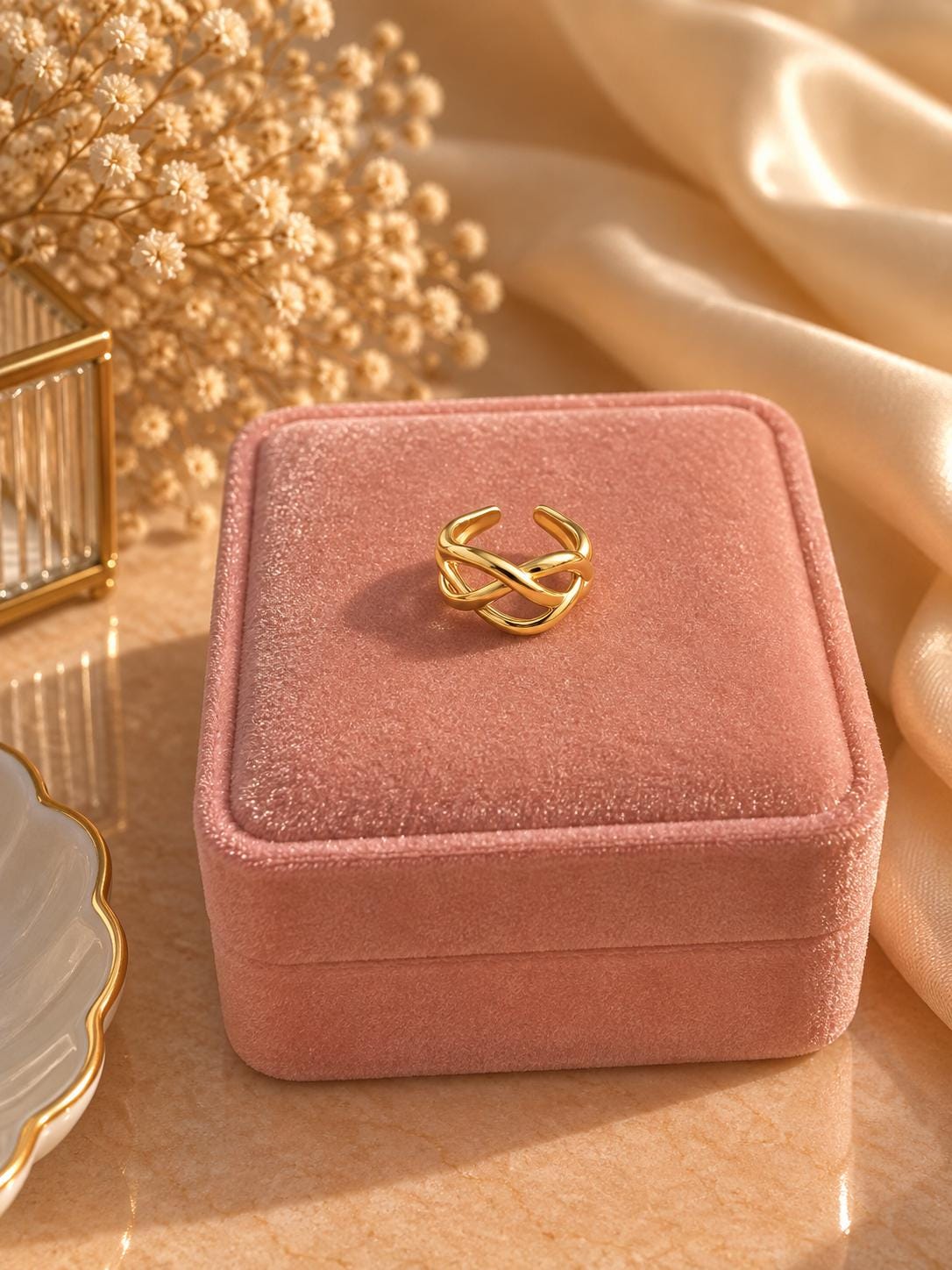 18K Gold Plated Crossover Ring, Adjustable Stainless Steel Criss-Cross Jewelry