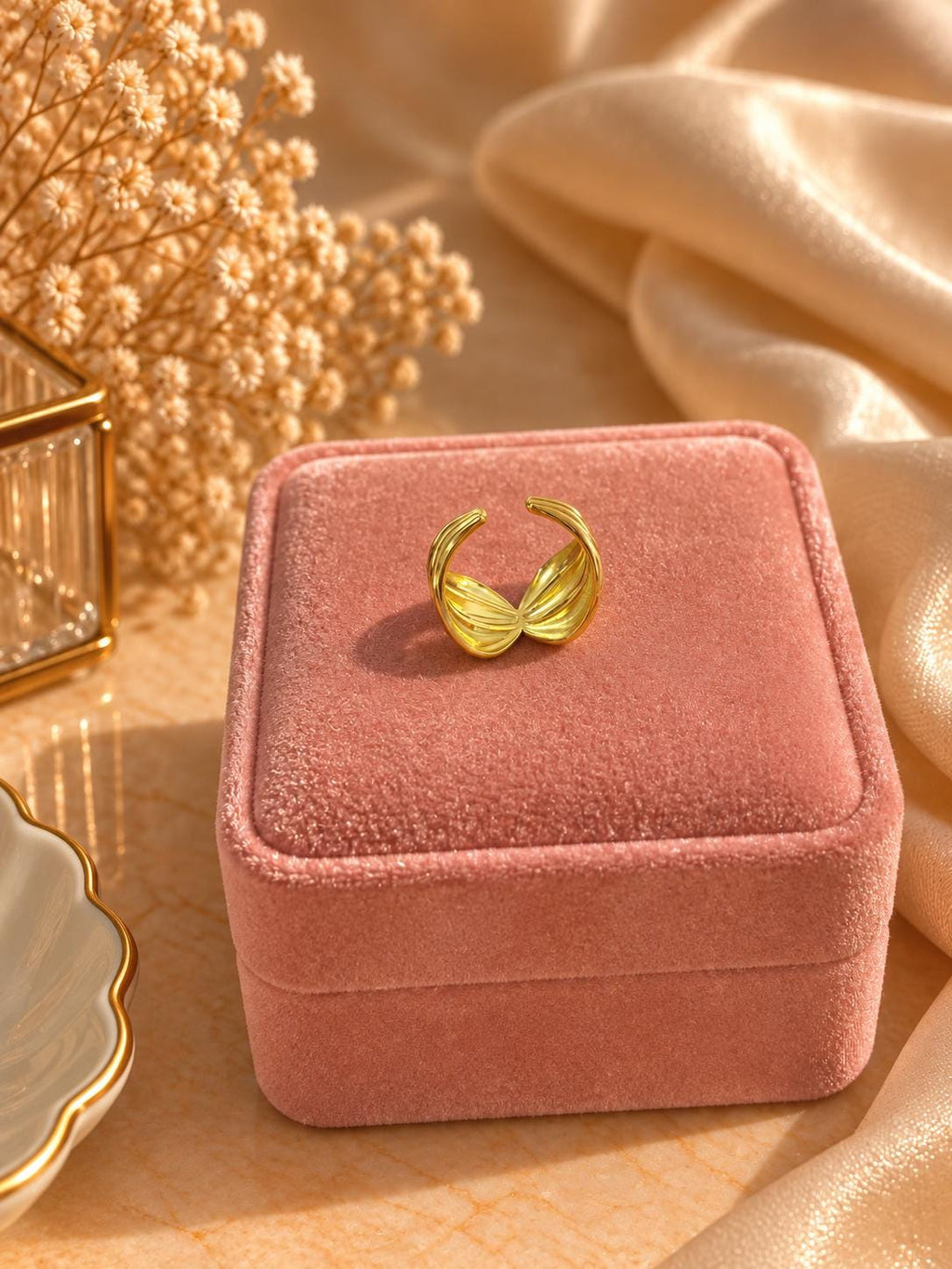 18K Gold Plated Layered Wave Ring, Adjustable Open Band, Minimalist Statement Jewelry