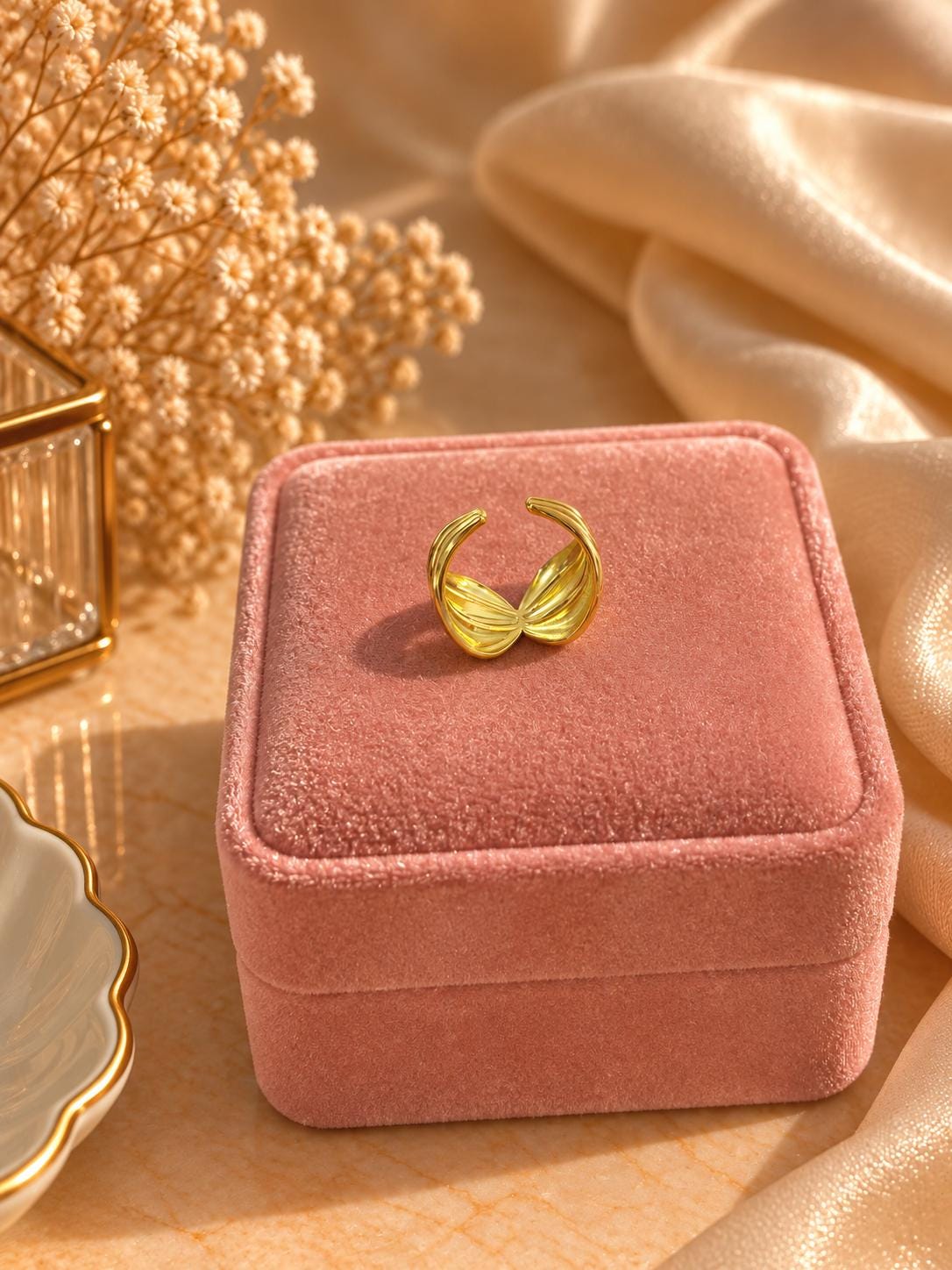18K Gold Plated Layered Wave Ring, Adjustable Open Band, Minimalist Statement Jewelry