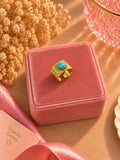 18K Gold Plated Turquoise Statement Ring, Boho Vintage Adjustable Band