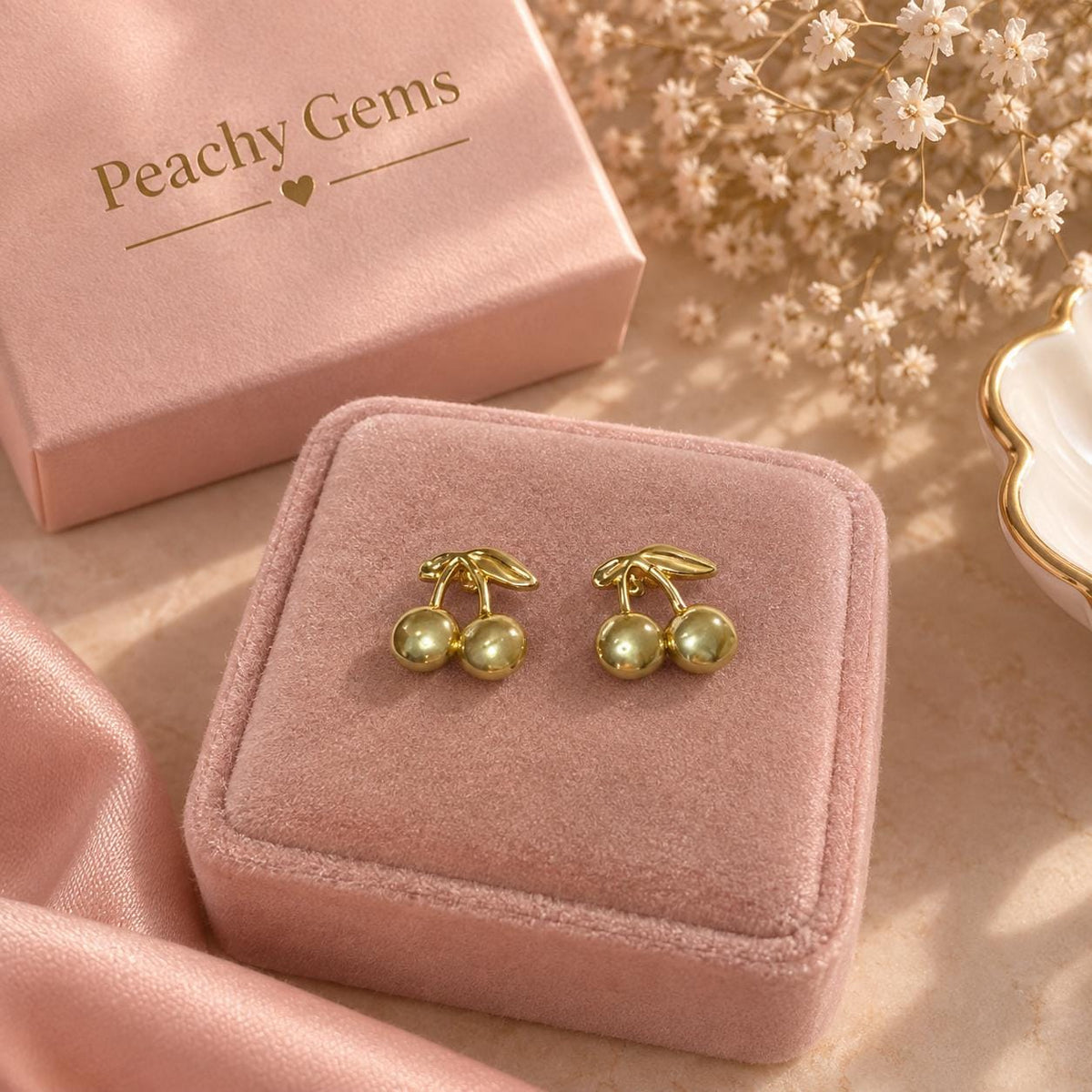 18K Gold Plated Cherry Stud Earrings – Stainless Steel Fruit Jewelry