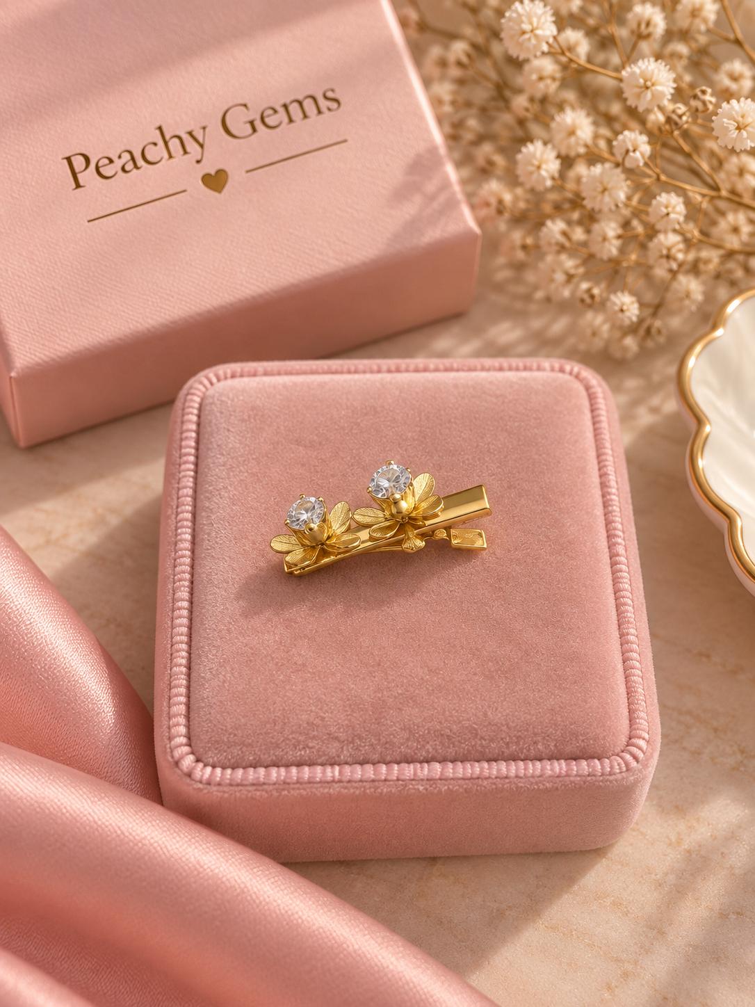 18K Gold Plated Floral Hair Clip, Crystal Flower Barrette, Elegant Accessory