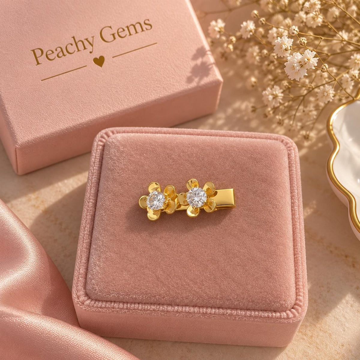 18K Gold Plated Floral Hair Clip, Crystal Flower Barrette, Elegant Accessory