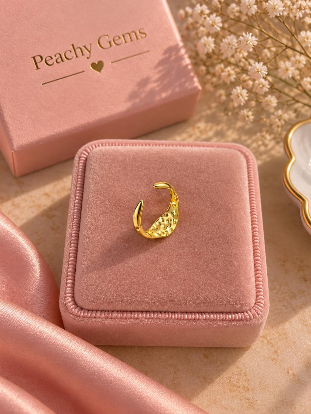 18K Gold Plated Textured Wrap Ring, Adjustable Open Statement Jewelry