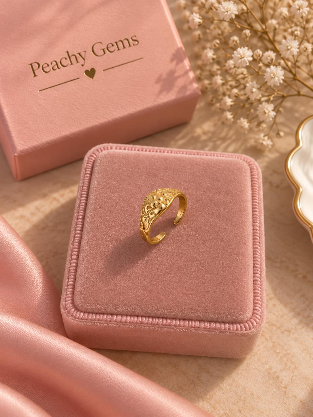18K Gold Plated Textured Wrap Ring, Adjustable Open Statement Jewelry