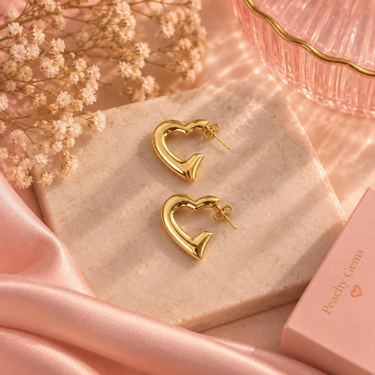 18K Gold Plated Chunky Heart Stud Earrings | Minimalist Statement Jewelry