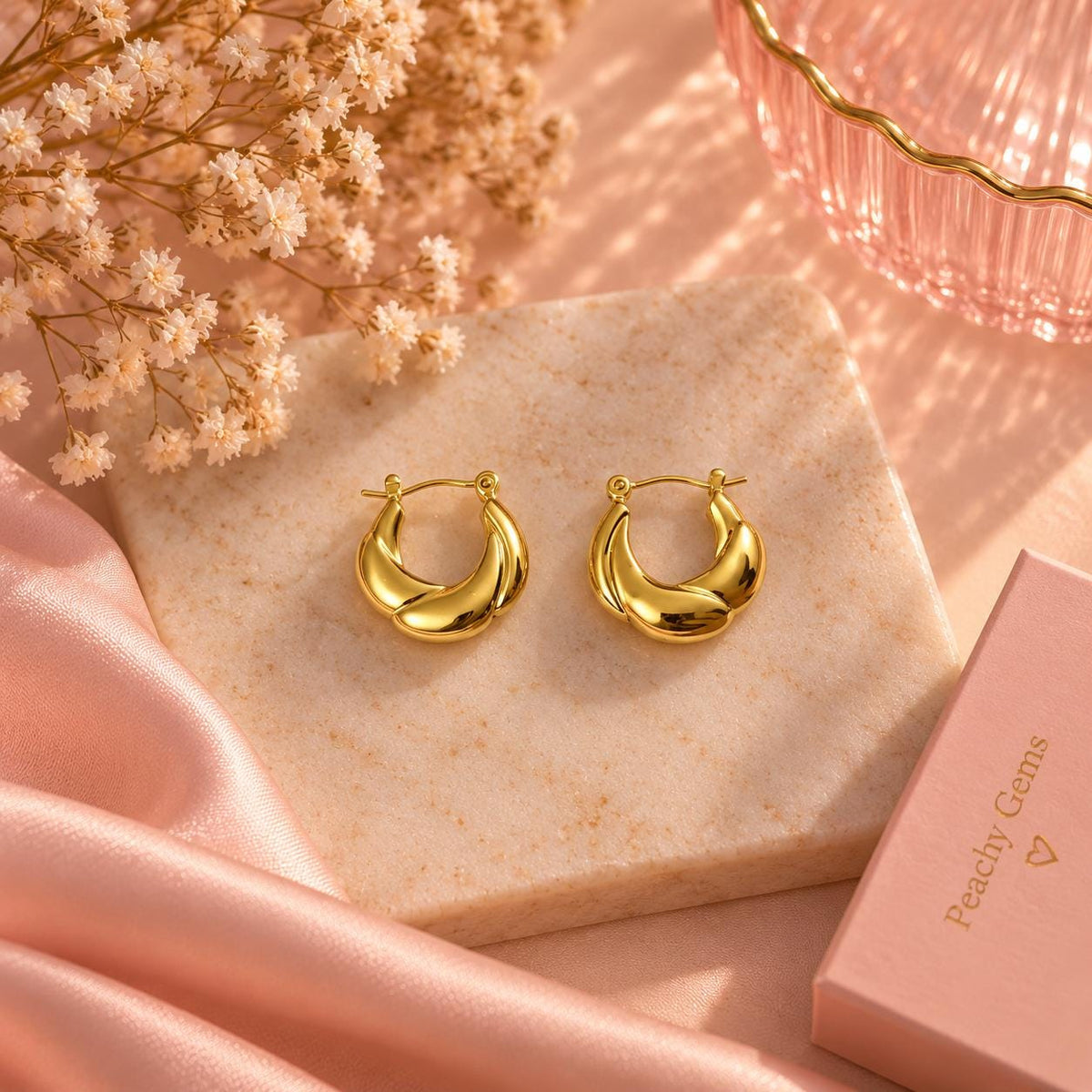 18K Gold Plated Chunky Hoop Earrings, Minimalist Thick Huggie Jewelry