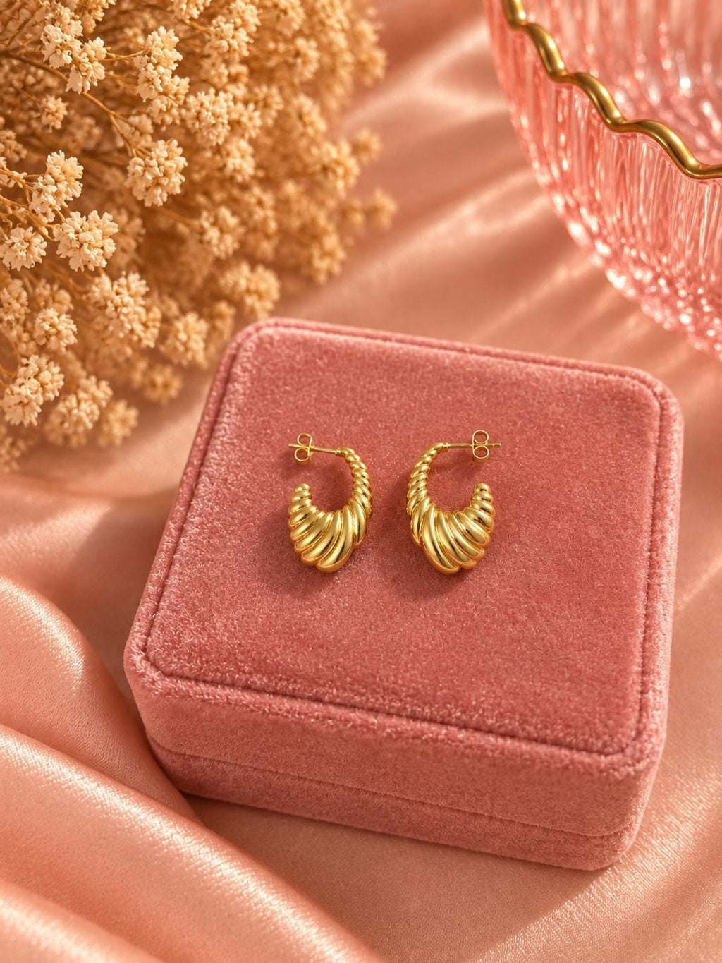 Textured Gold Chunky Hoop Earrings, 18K Plated Statement Jewelry