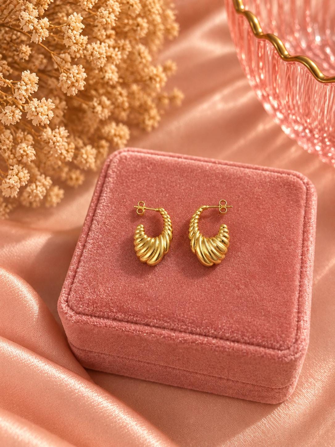 Textured Gold Chunky Hoop Earrings, 18K Plated Statement Jewelry