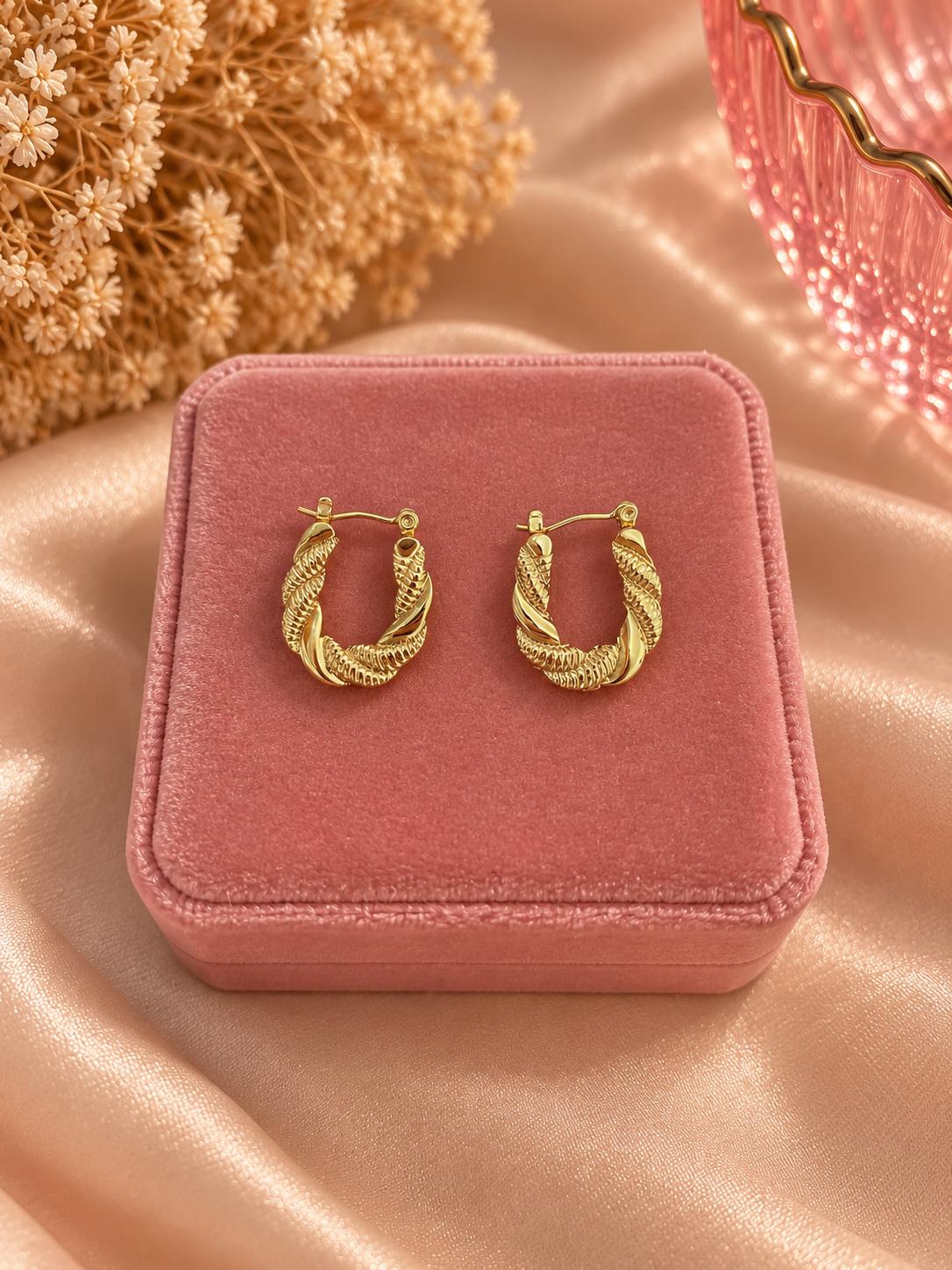 18K Gold Plated Twisted Hoop Earrings – Textured Rope Statement Jewelry