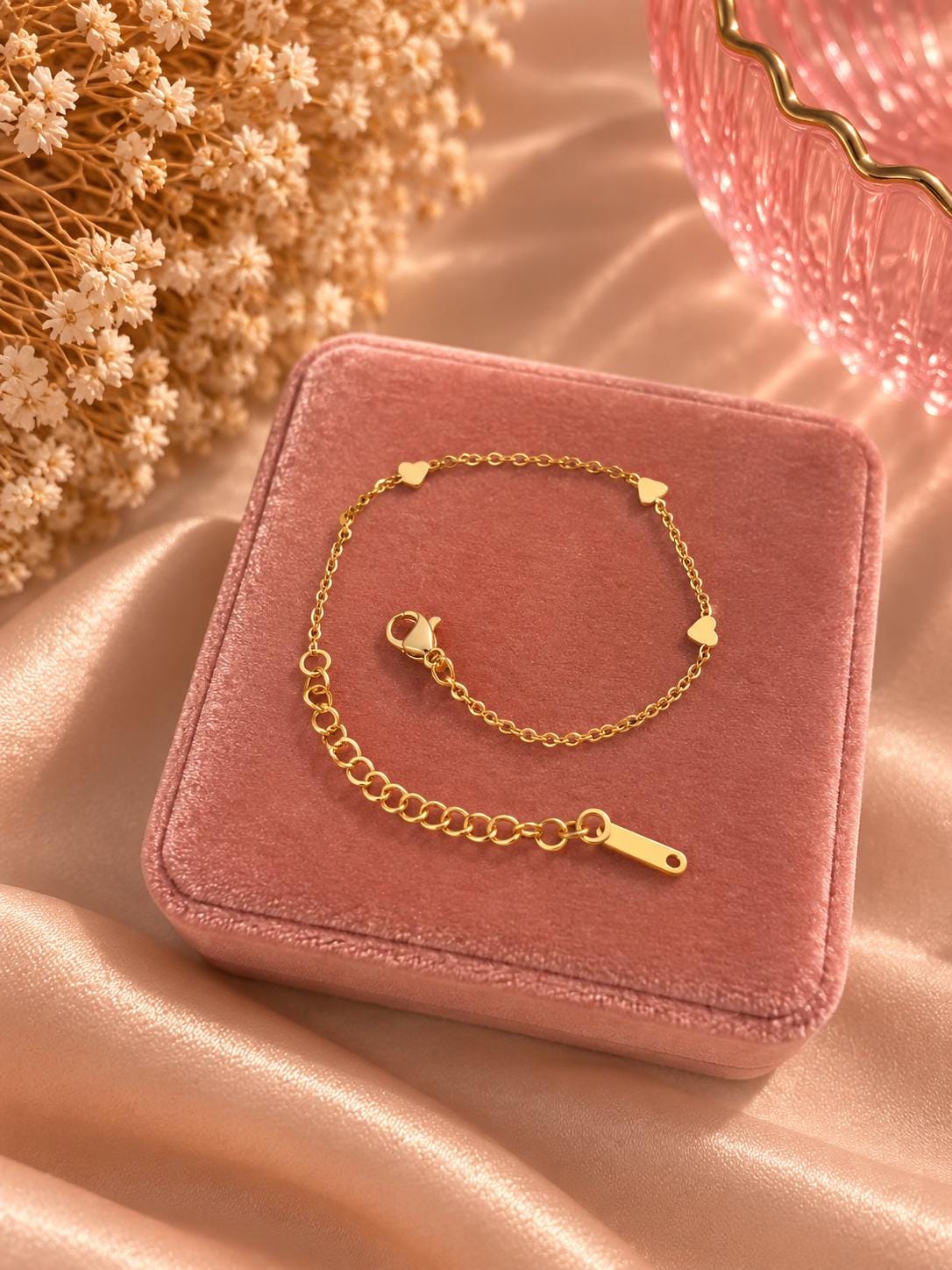 18K Gold Plated Dainty Heart Bracelet – Adjustable Chain, Minimalist Jewelry