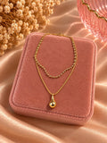 18K Gold Plated Teardrop Pendant Layered Necklace – Minimalist Double Chain Jewelry