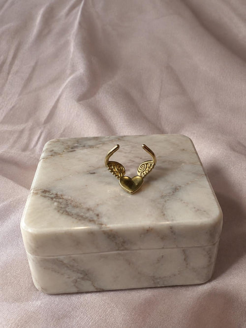 18K Gold Plated Angel Wing Heart Ring, Adjustable Minimalist Romantic Jewelry