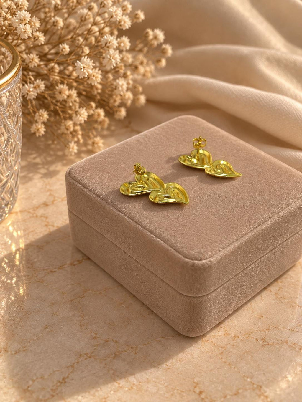 18K Gold Plated Double Heart Stud Earrings, Minimalist Romantic Jewelry