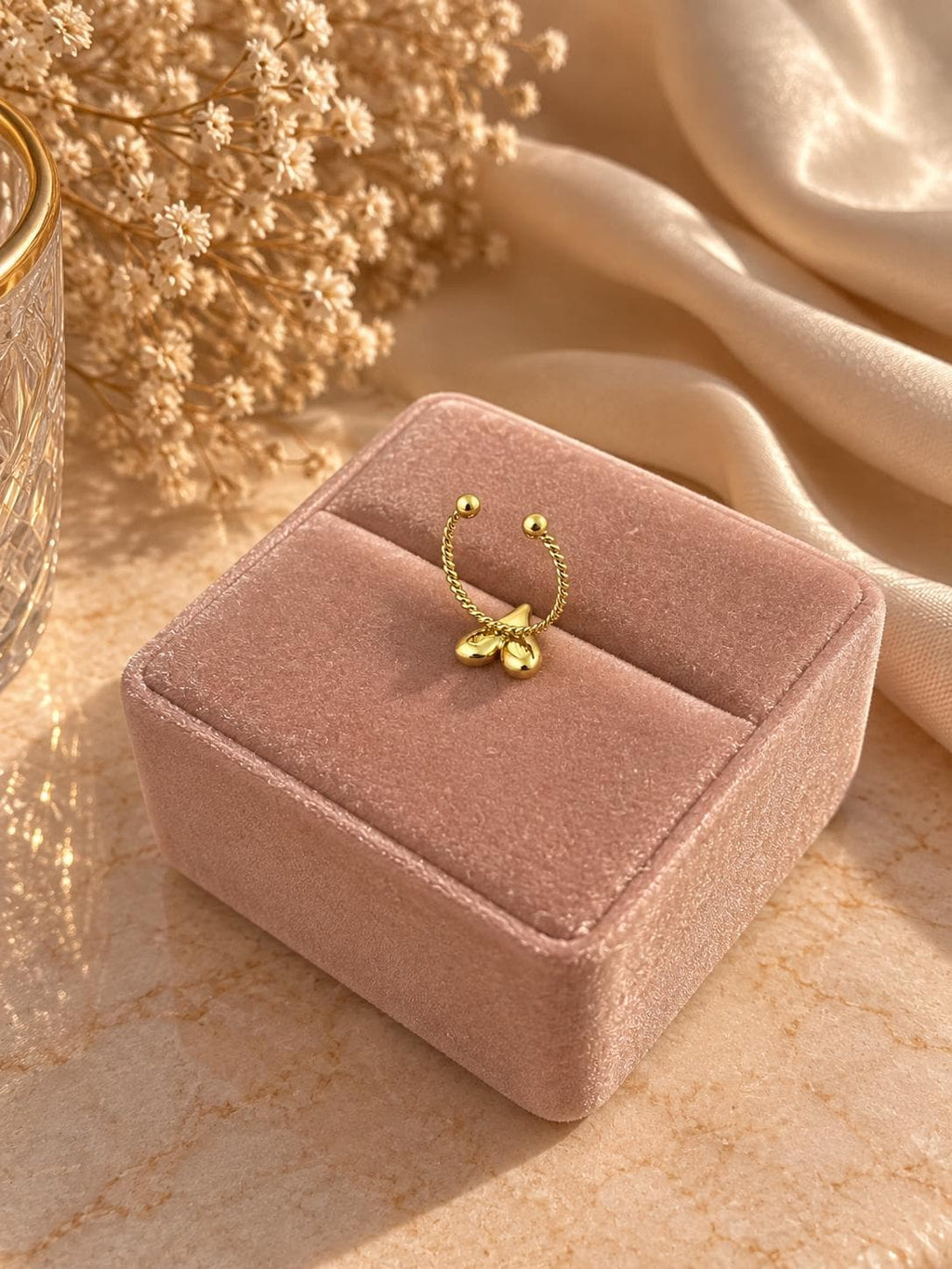 18K Gold Plated Heart Ring – Twisted Band Adjustable Stainless Steel Dainty Jewelry