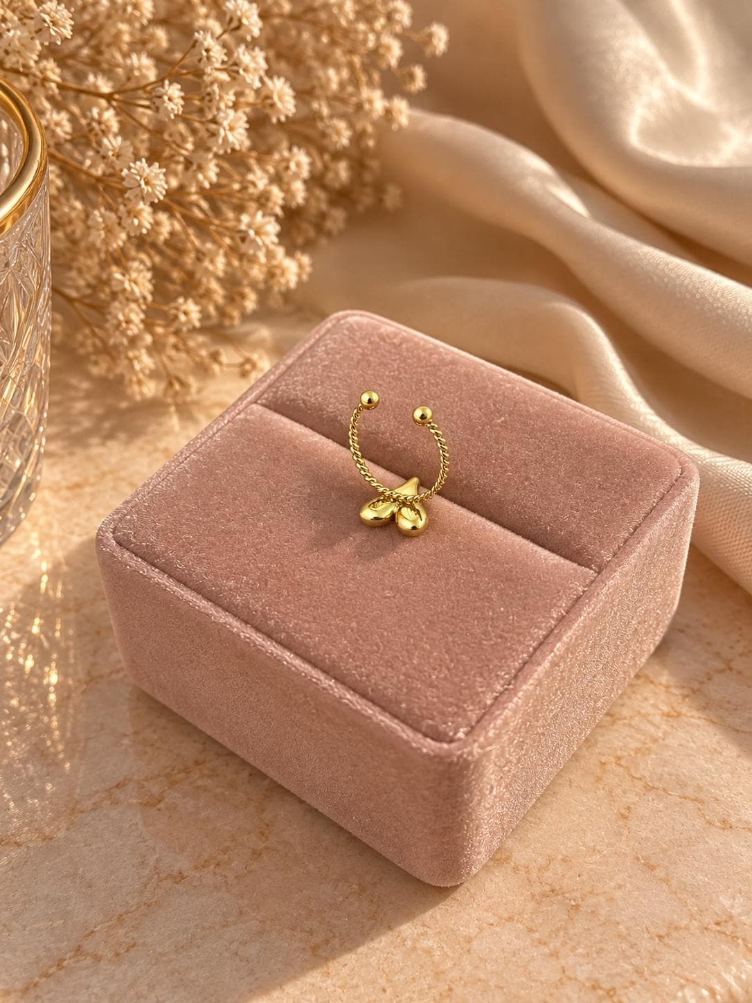 18K Gold Plated Heart Ring – Twisted Band Adjustable Stainless Steel Dainty Jewelry