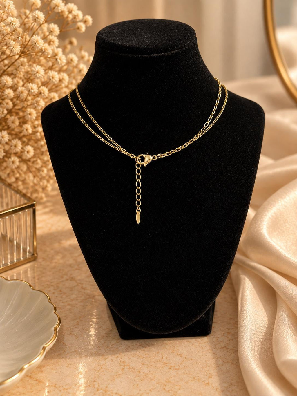 18K Gold Plated Layered Cross Necklace, Double Chain, Minimalist Faith Jewelry