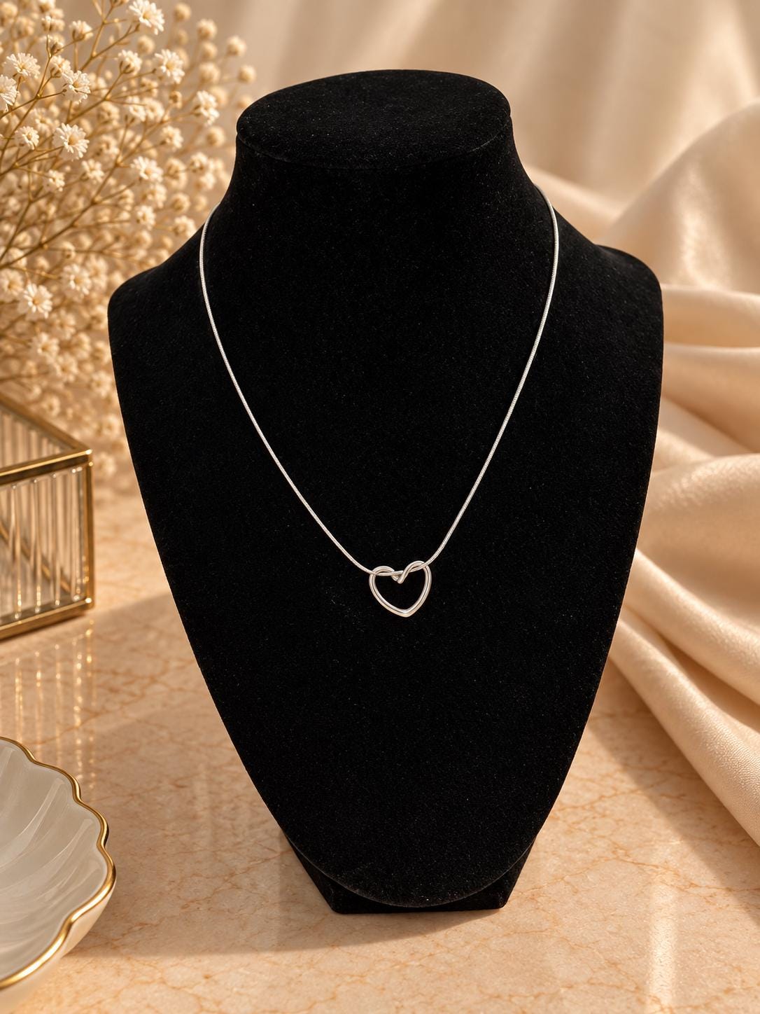 Silver Heart Necklace – Minimalist Stainless Steel Chain, Adjustable Everyday Jewelry