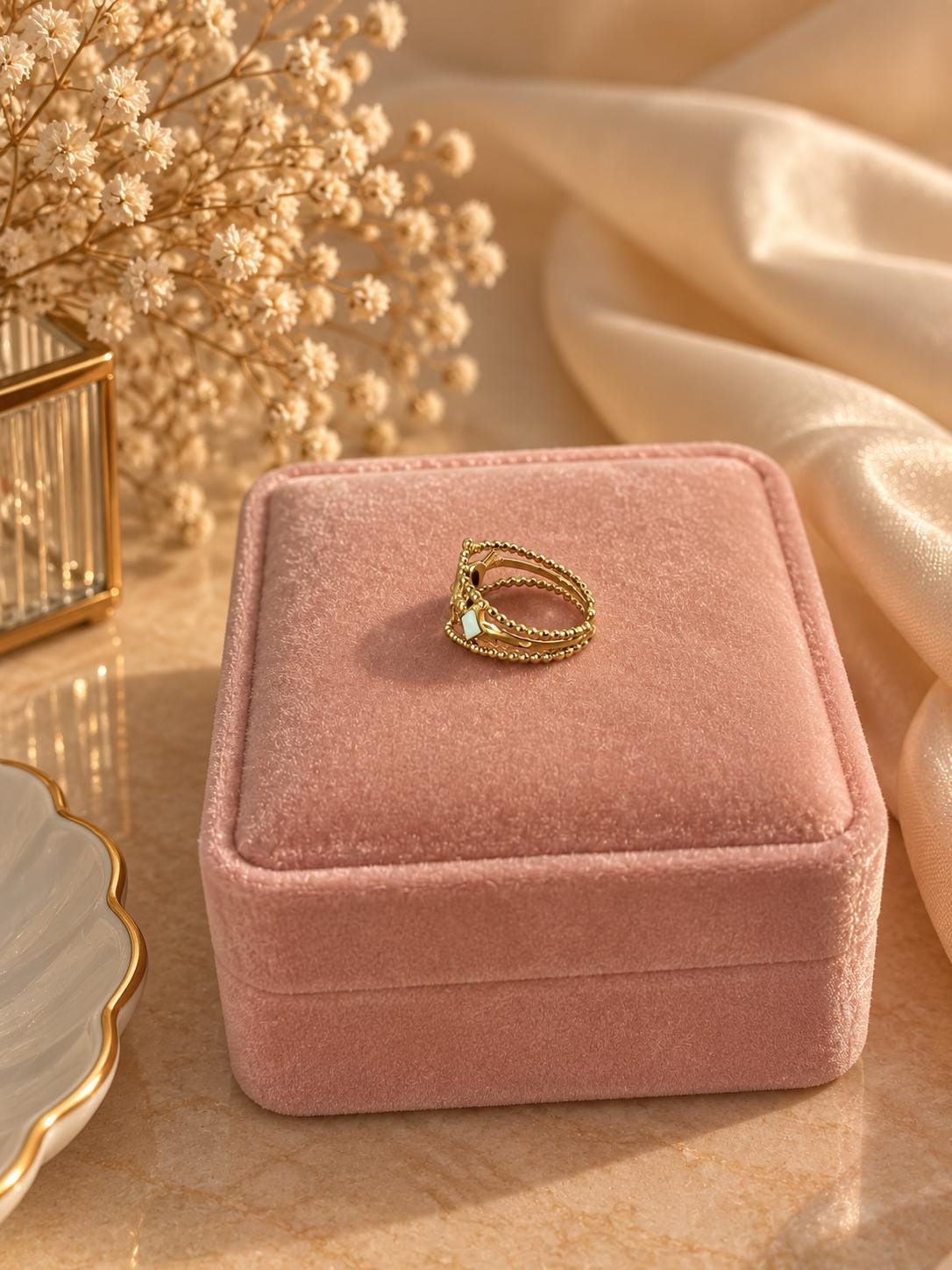 18K Gold Plated Vintage Signet Ring, Adjustable Square Symbol Statement Ring