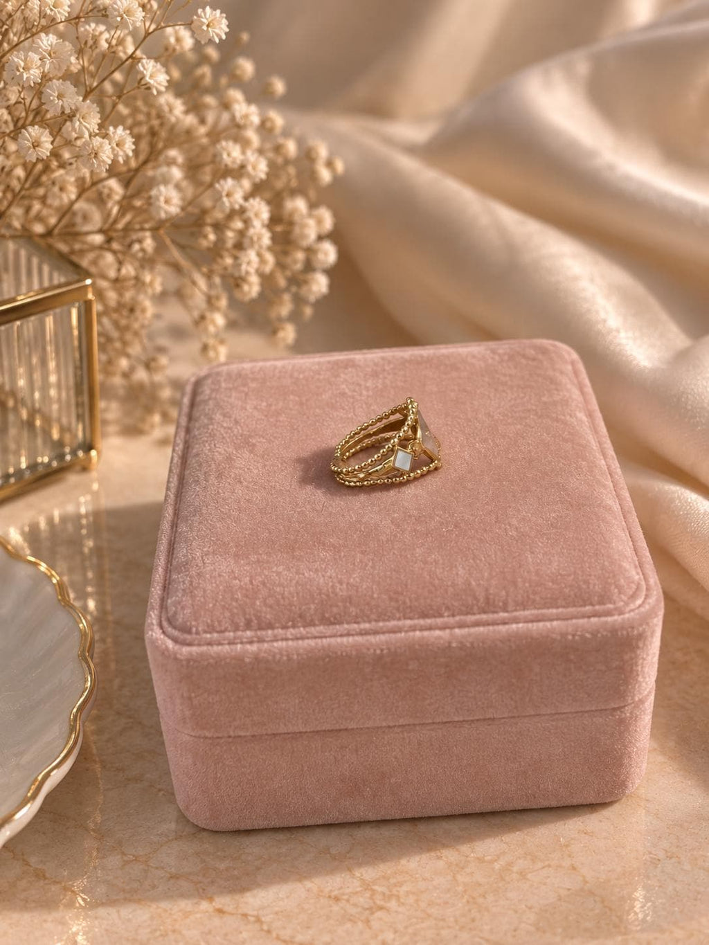 18K Gold Plated Vintage Signet Ring, Adjustable Square Symbol Statement Ring