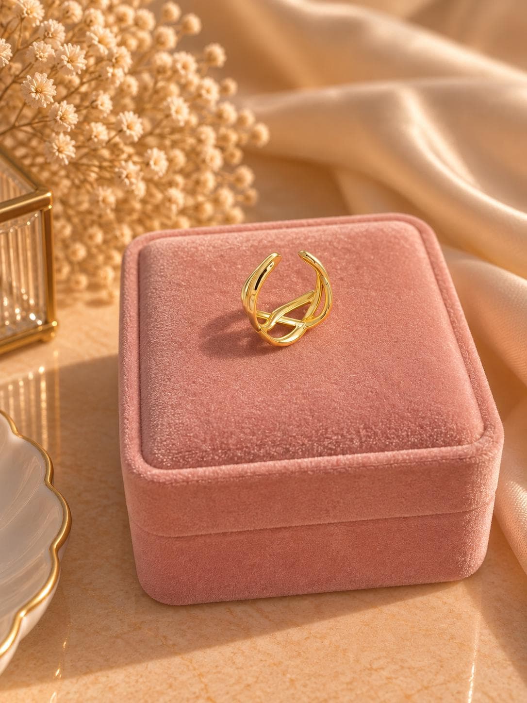18K Gold Plated Crossover Ring, Adjustable Stainless Steel Criss-Cross Jewelry